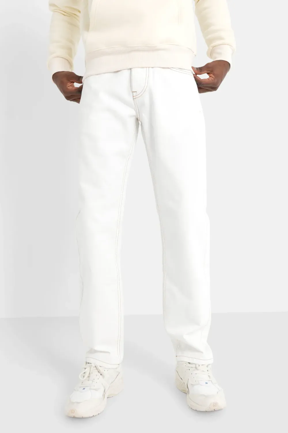 Homme Sixth June Pantalons | Jean Surpiqures Droit Blanc