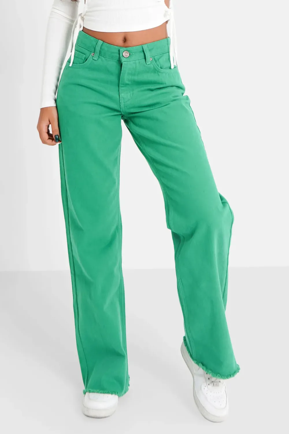 Femme Sixth June Pantalons | Jean Uni Large Vert Fonce