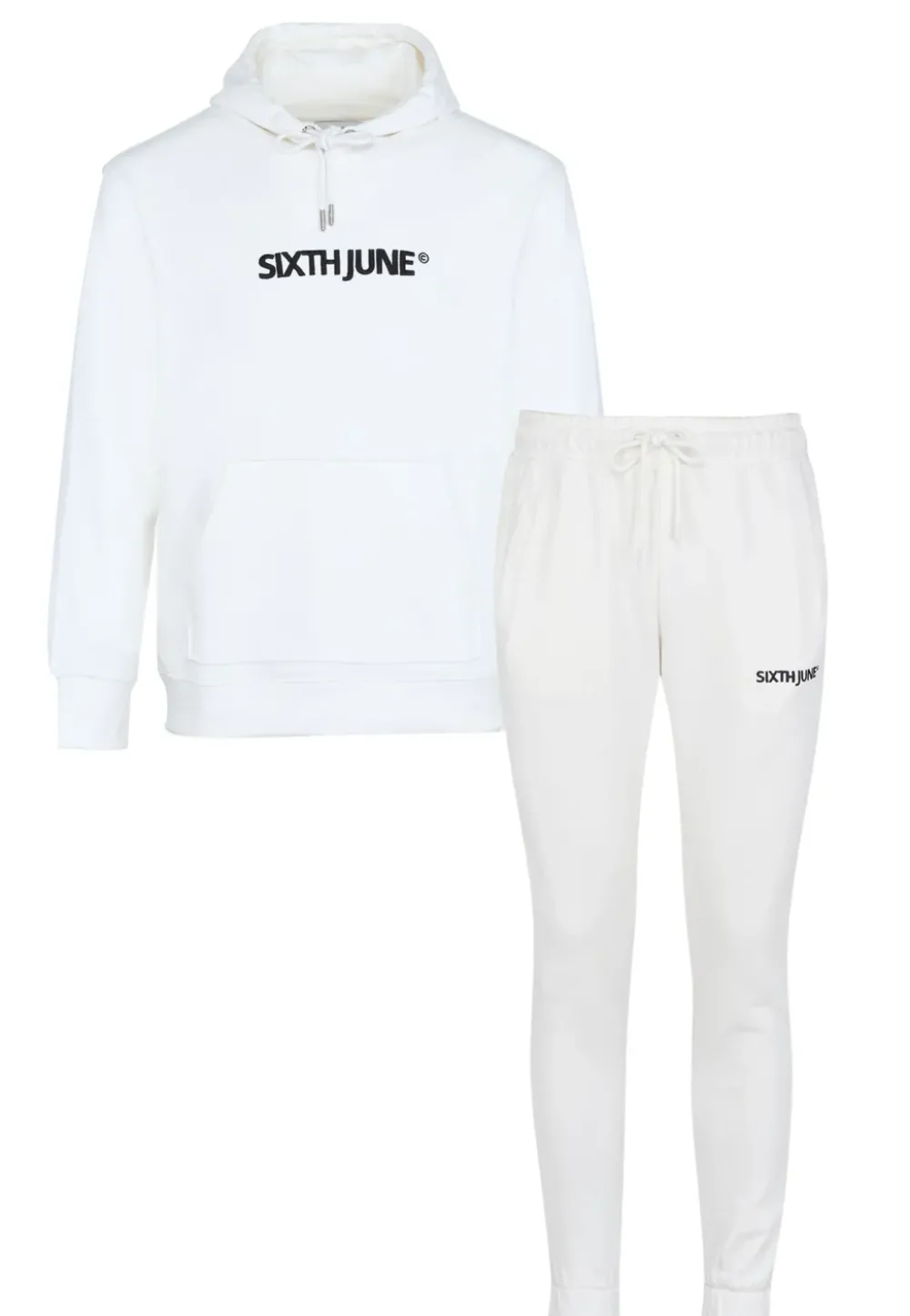 Homme Sixth June Ensembles | Jogging + Sweat Capuche Logo Brode Blanc