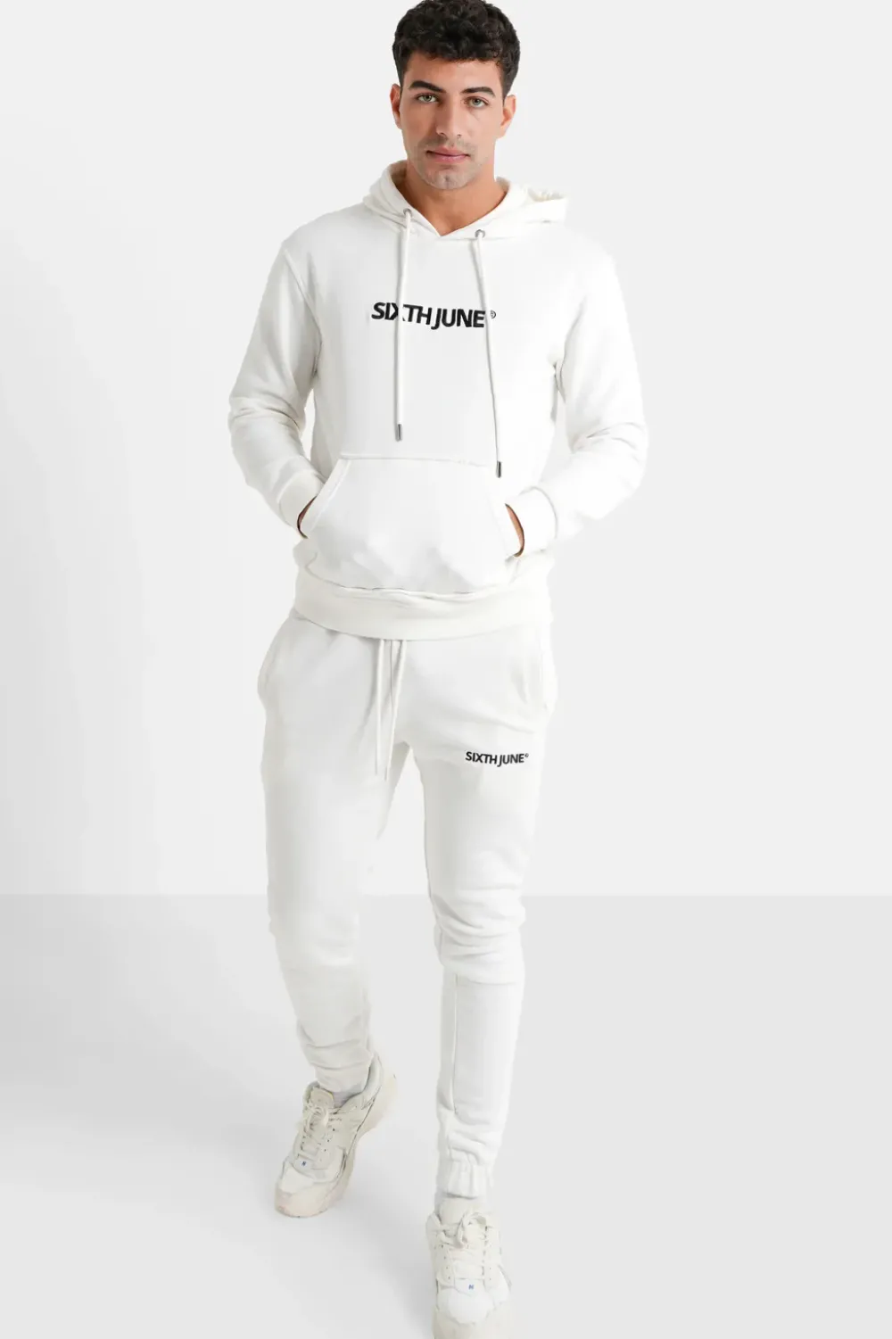 Homme Sixth June Ensembles | Jogging + Sweat Capuche Logo Brode Blanc