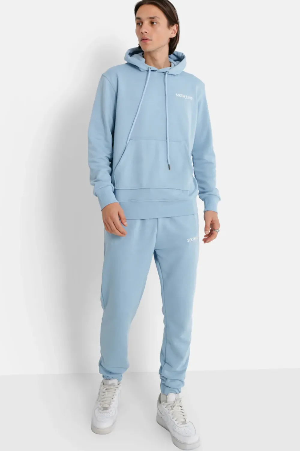 Homme Sixth June Ensembles | Jogging + Sweat Capuche Logo Brode Bleu Clair