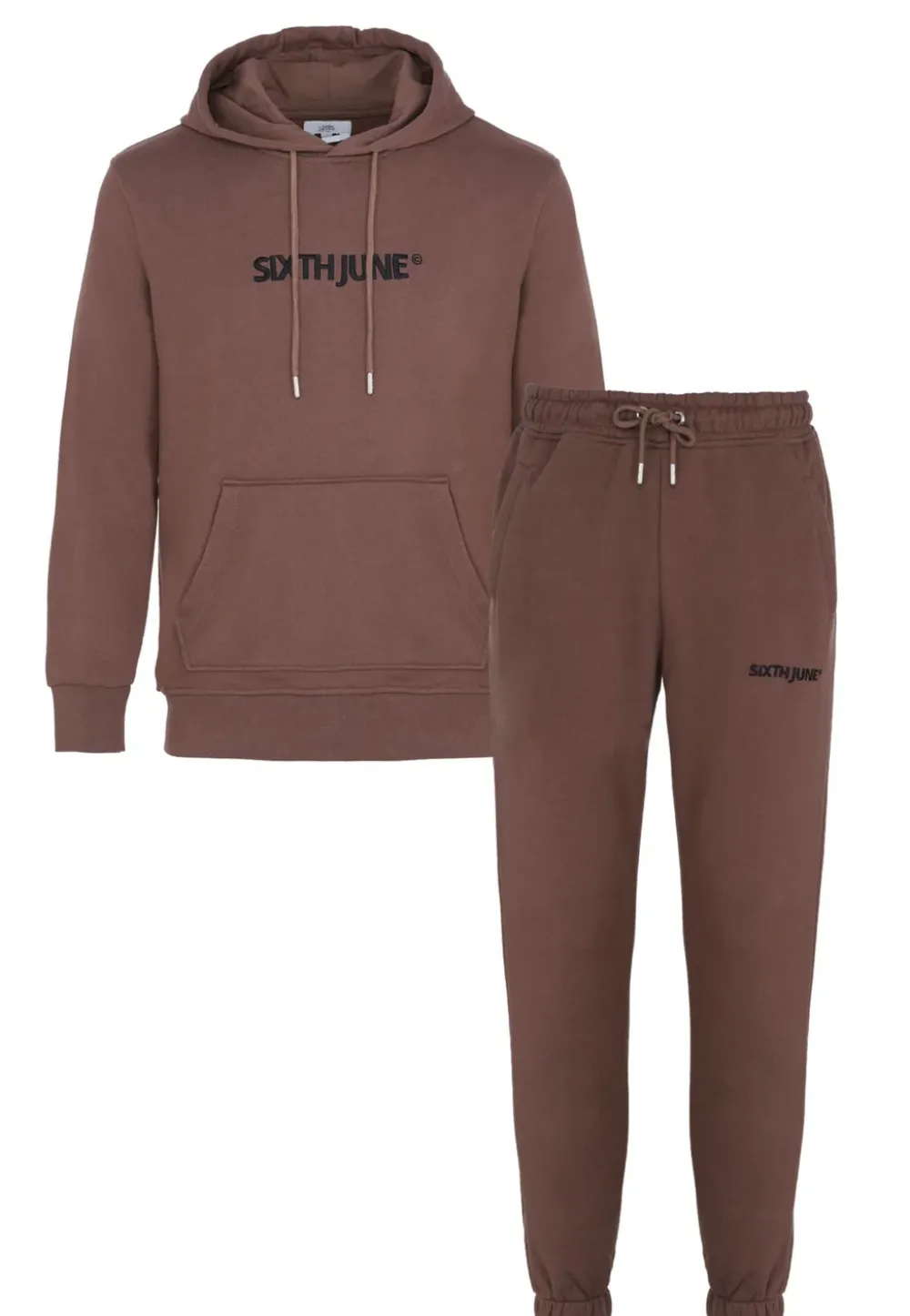 Homme Sixth June Ensembles | Jogging + Sweat Capuche Logo Brode Marron