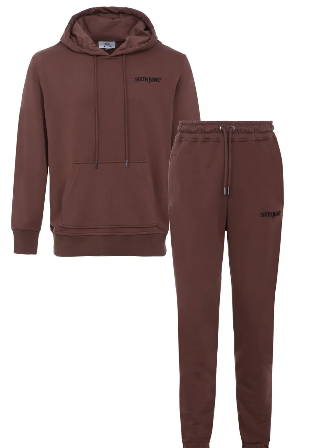 Homme Sixth June Ensembles | Jogging + Sweat Capuche Logo Brode Marron