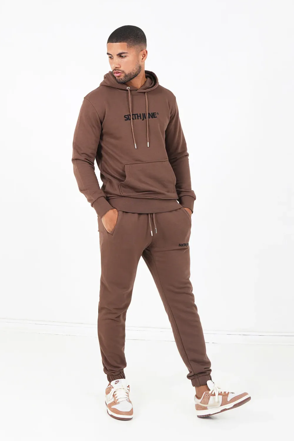 Homme Sixth June Ensembles | Jogging + Sweat Capuche Logo Brode Marron