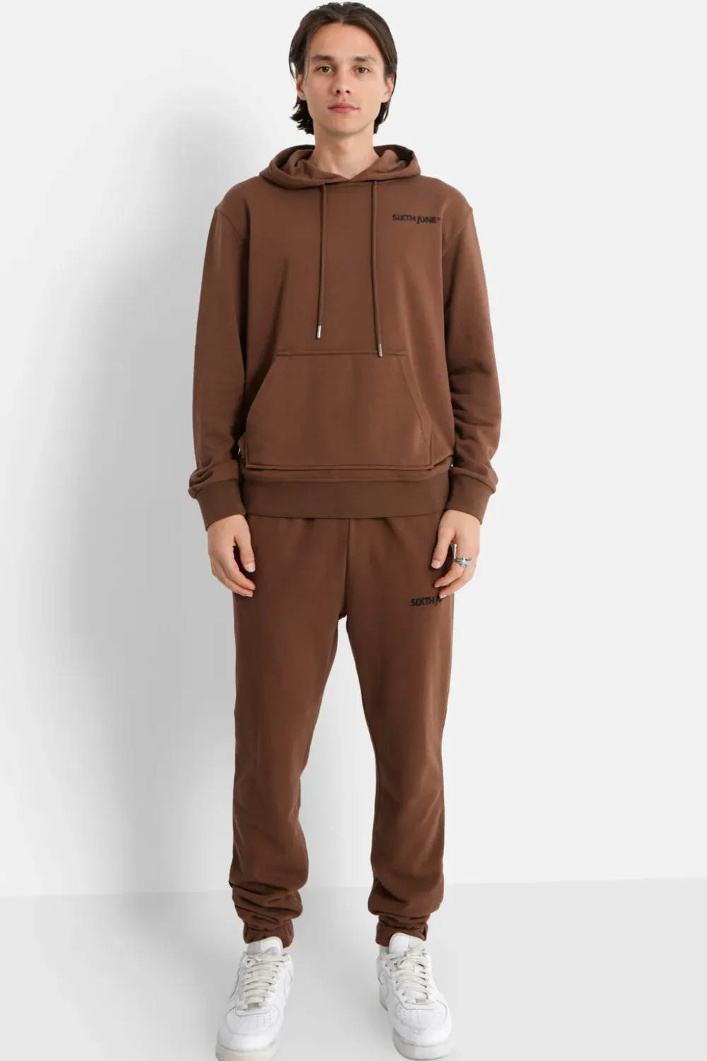 Homme Sixth June Ensembles | Jogging + Sweat Capuche Logo Brode Marron