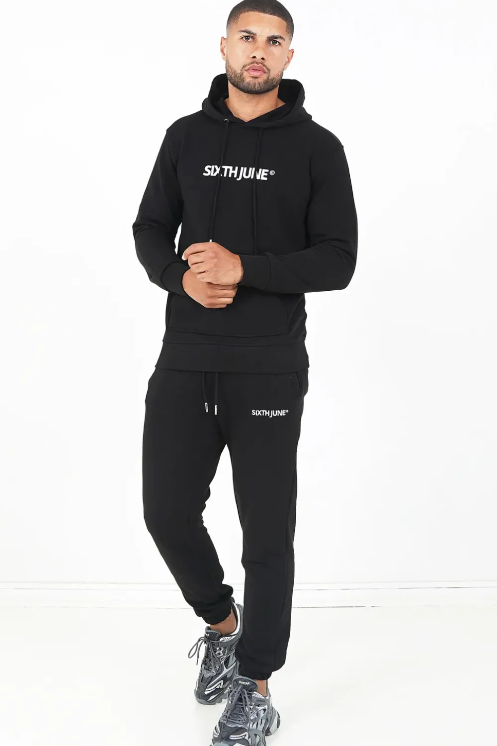 Homme Sixth June Ensembles | Jogging + Sweat Capuche Logo Brode Noir