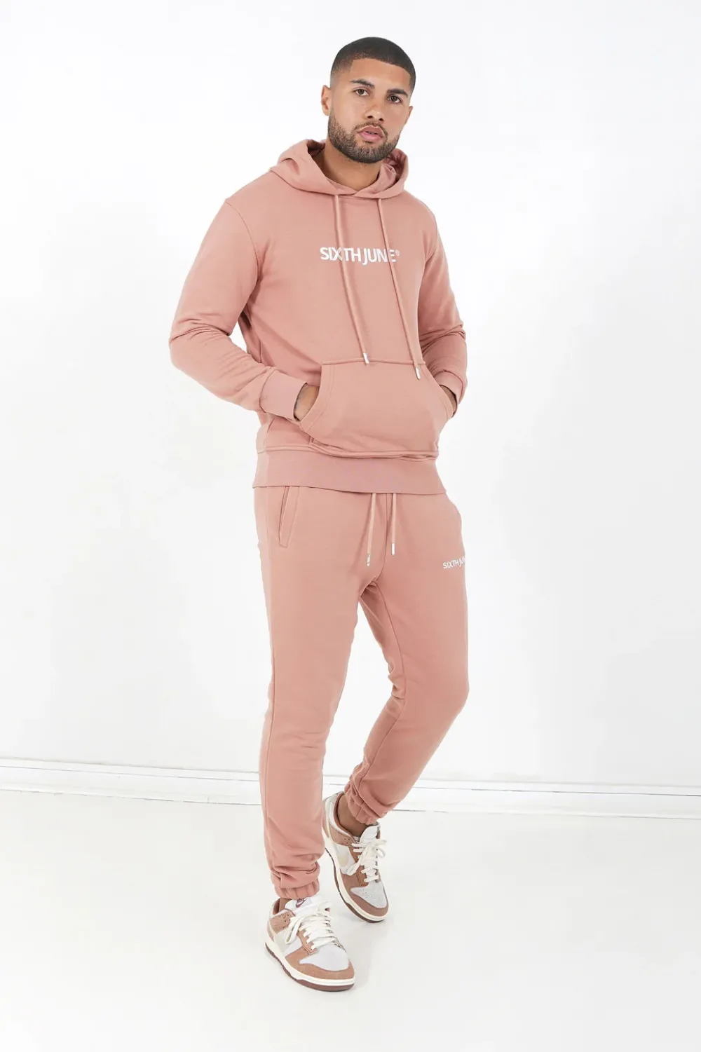 Homme Sixth June Ensembles | Jogging + Sweat Capuche Logo Brode Rose Fonce