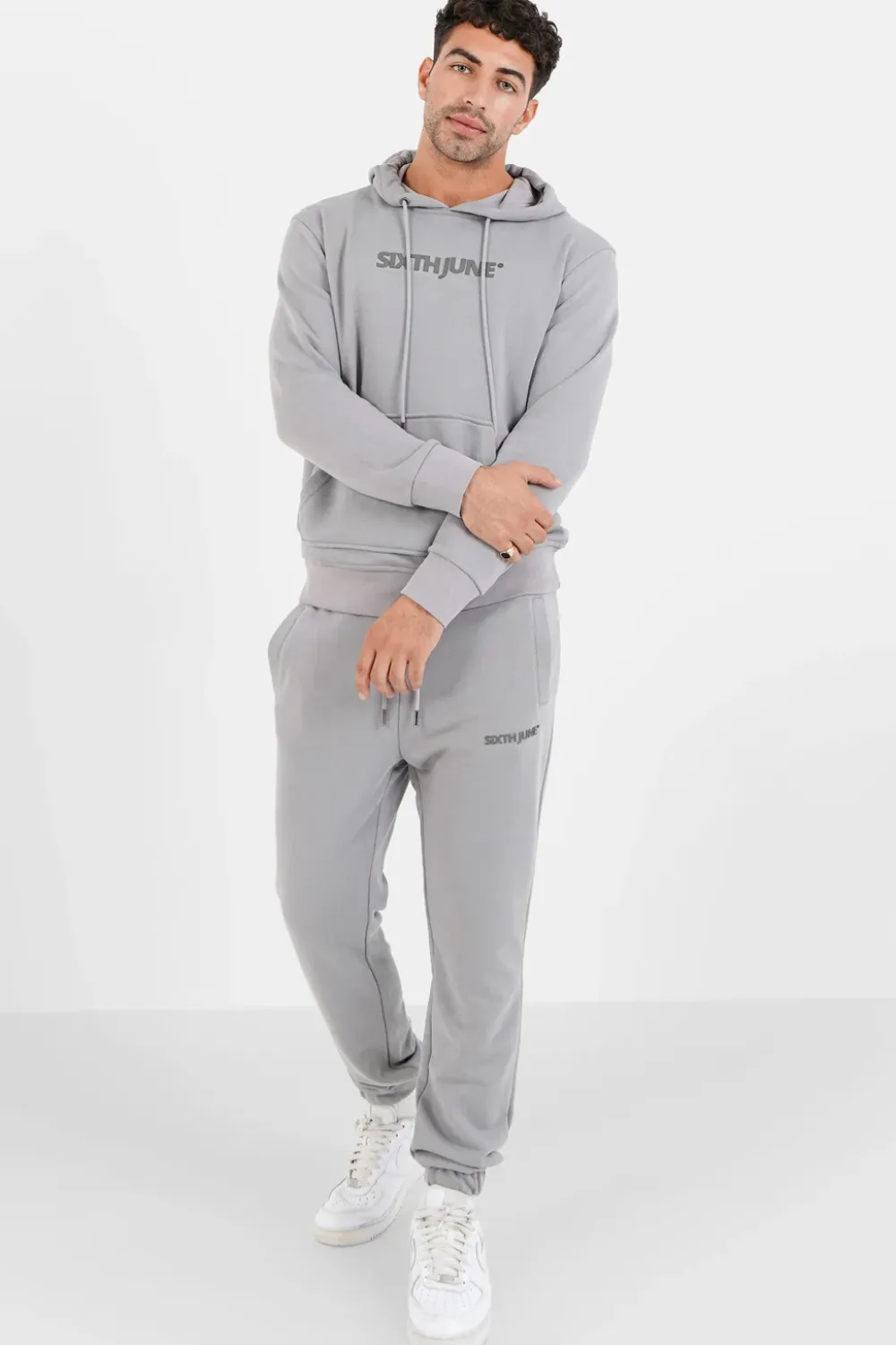 Homme Sixth June Ensembles | Jogging + Sweat Capuche Logo Gomme Gris Fonce