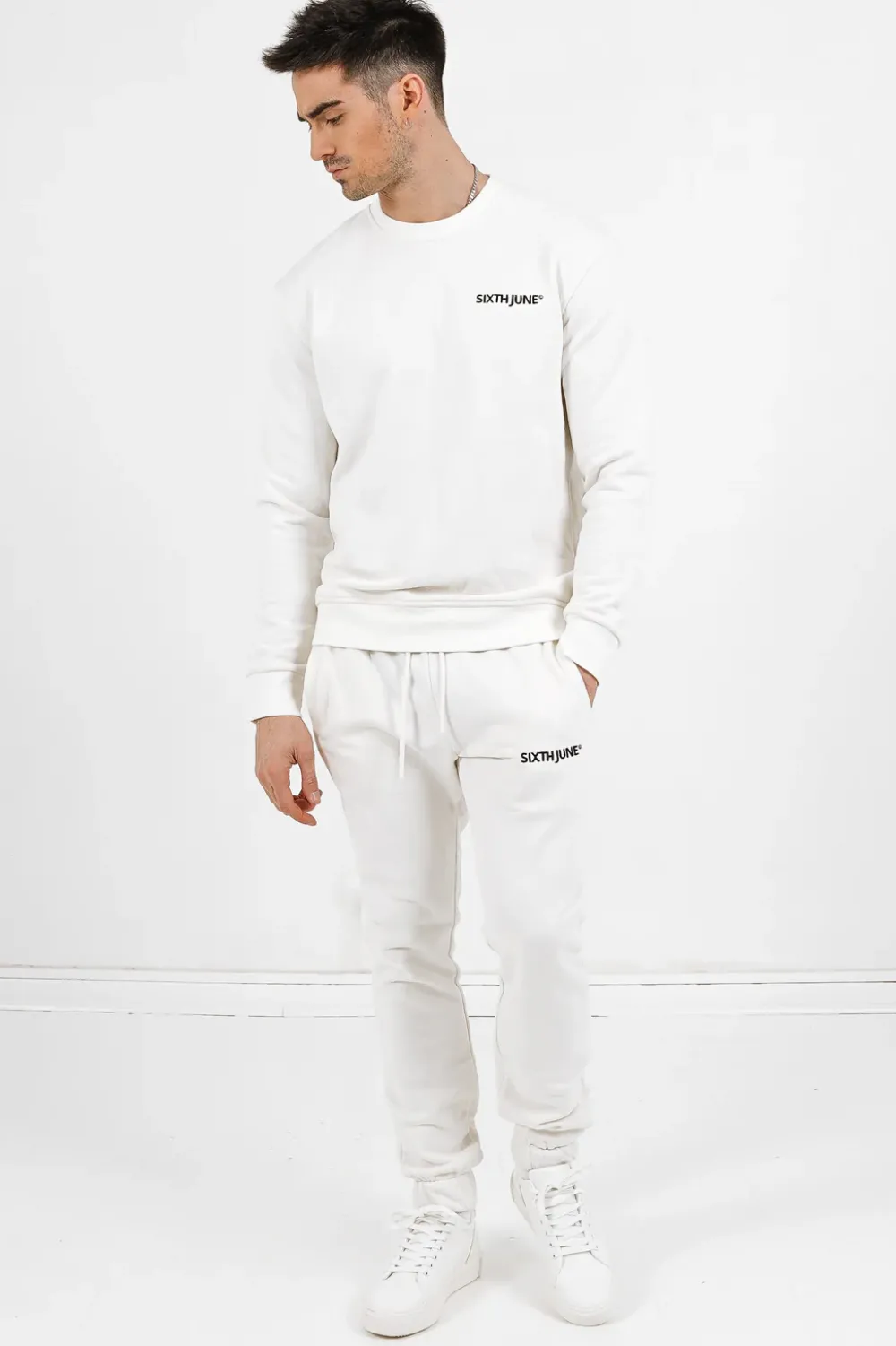 Homme Sixth June Ensembles | Jogging + Sweat Logo Brode Blanc