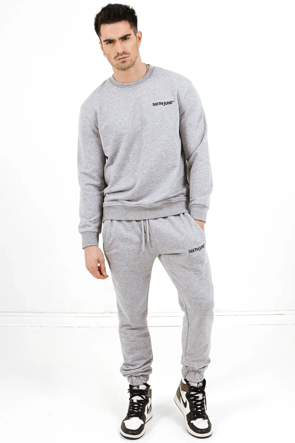 Homme Sixth June Ensembles | Jogging + Sweat Logo Brode Gris