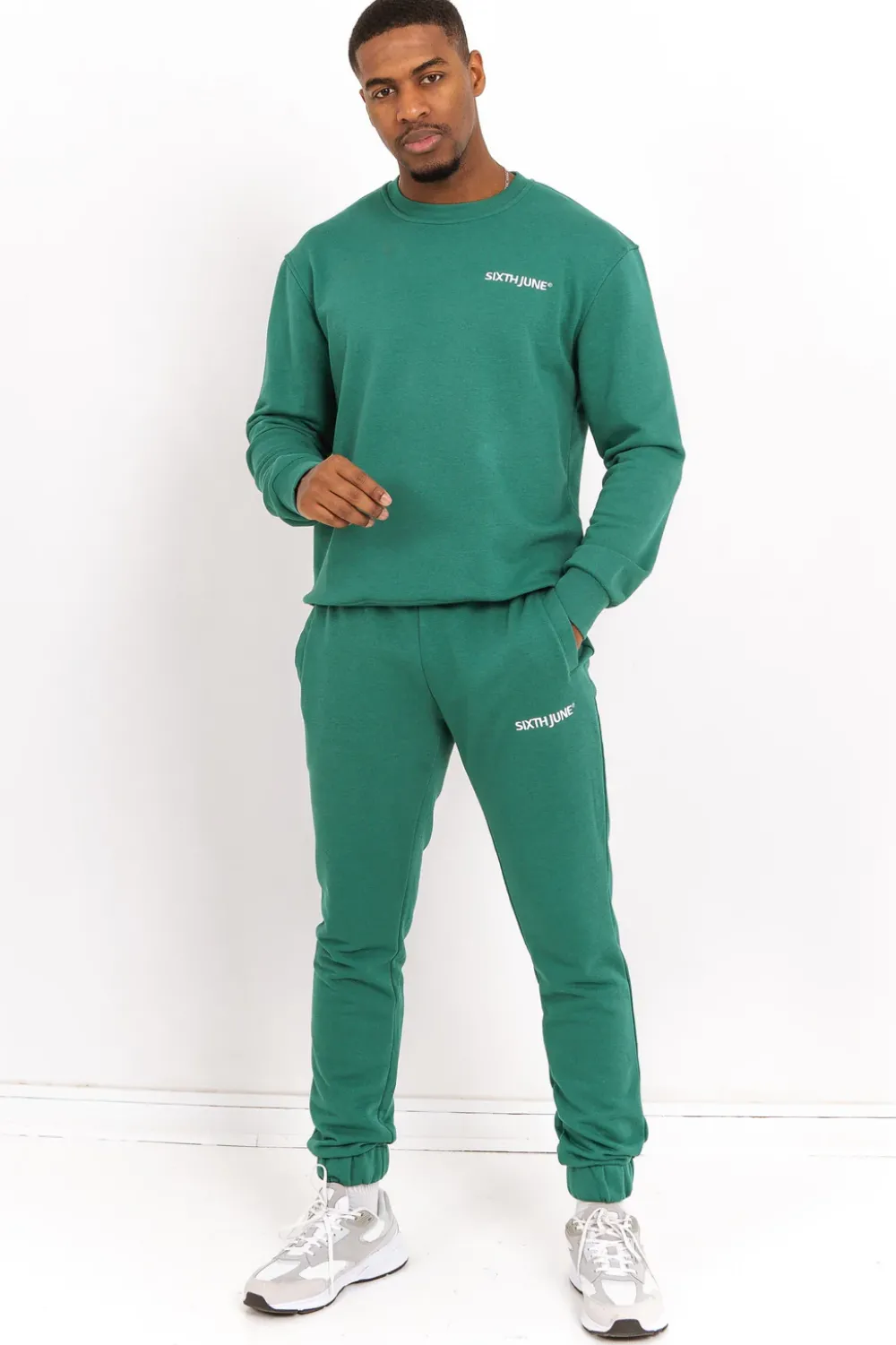 Homme Sixth June Ensembles | Jogging + Sweat Logo Brode Vert Fonce