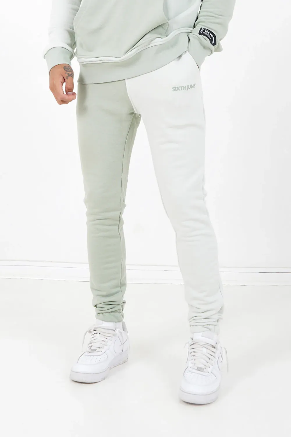 Homme Sixth June Pantalons | Jogging Bicolore Logo Vert Clair