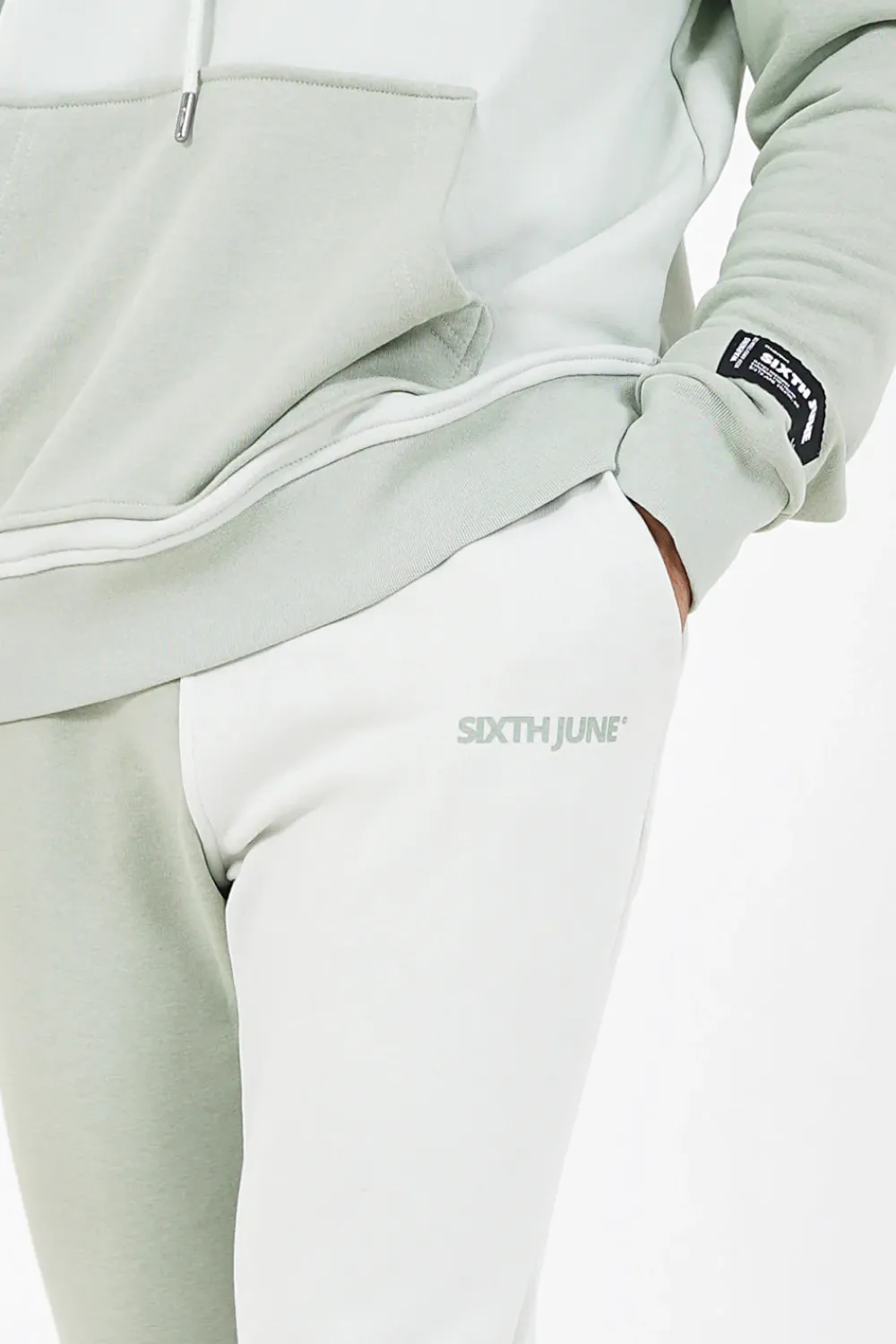 Homme Sixth June Pantalons | Jogging Bicolore Logo Vert Clair