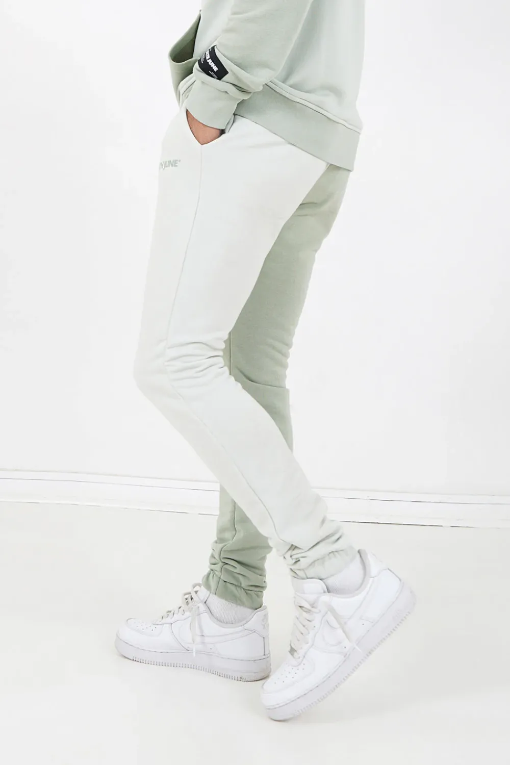 Homme Sixth June Pantalons | Jogging Bicolore Logo Vert Clair