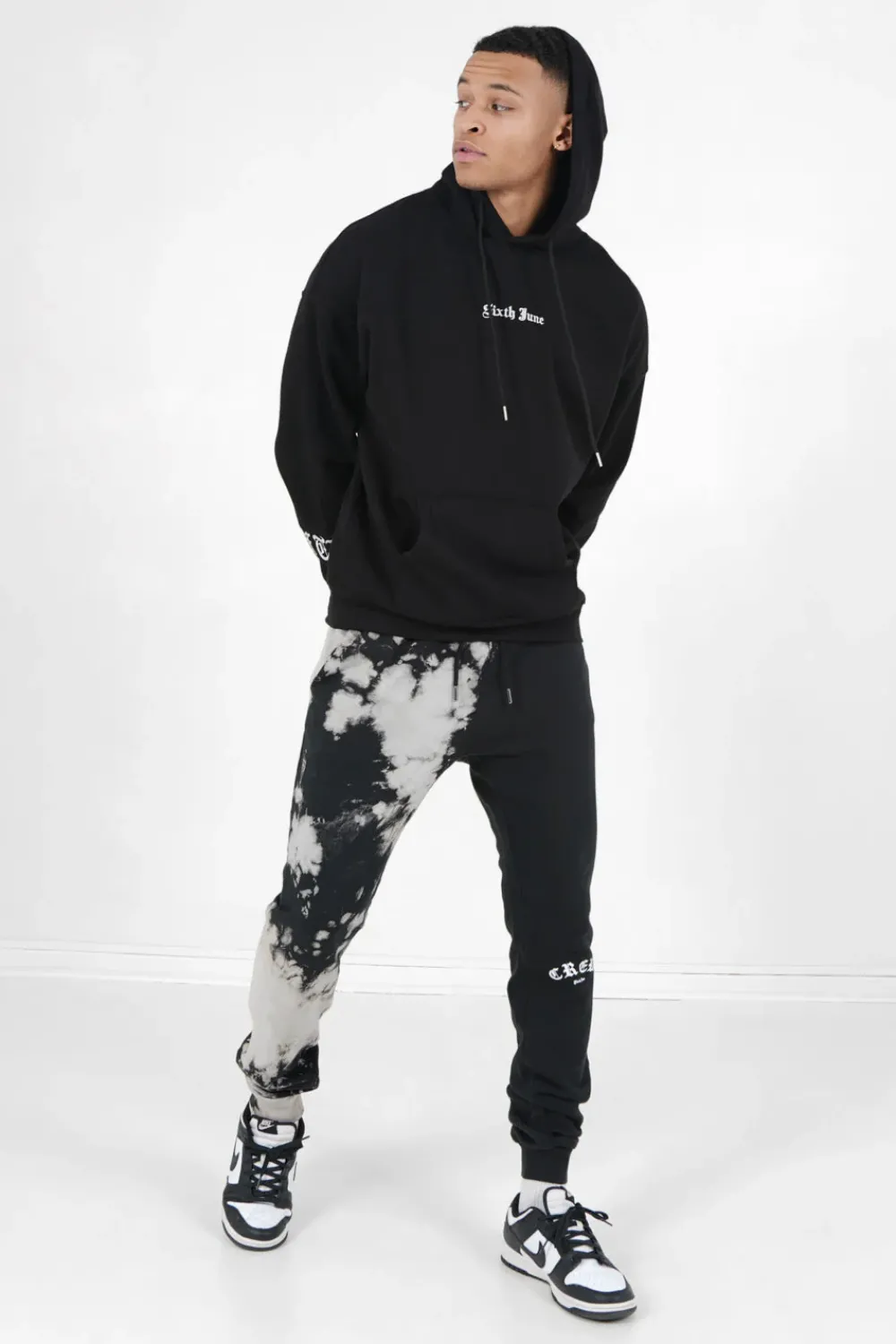 Homme Sixth June Pantalons | Jogging Bicolore Tie Dye Noir