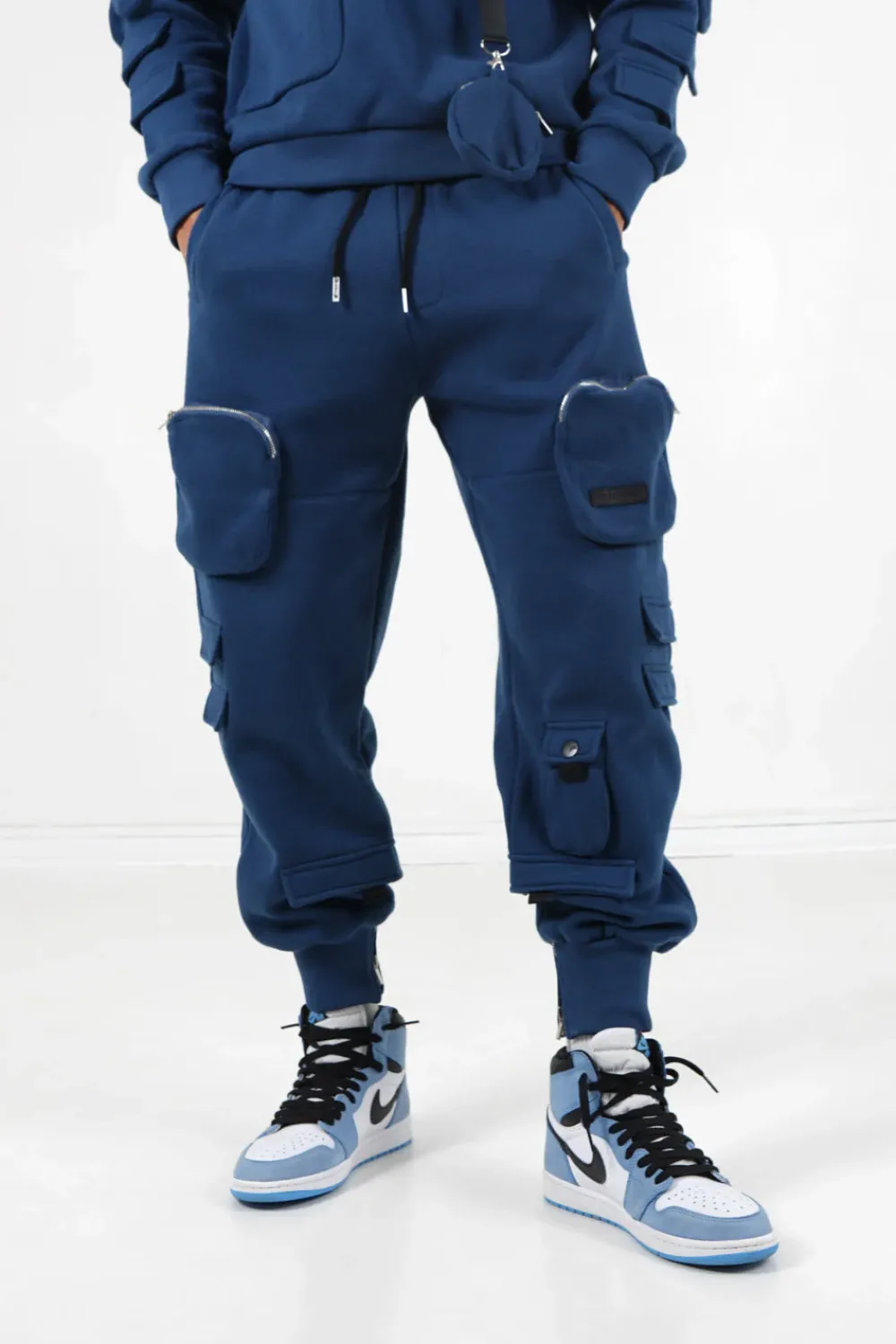 Homme Sixth June Pantalons | Jogging Cargo Poches Zip Bleu Fonce