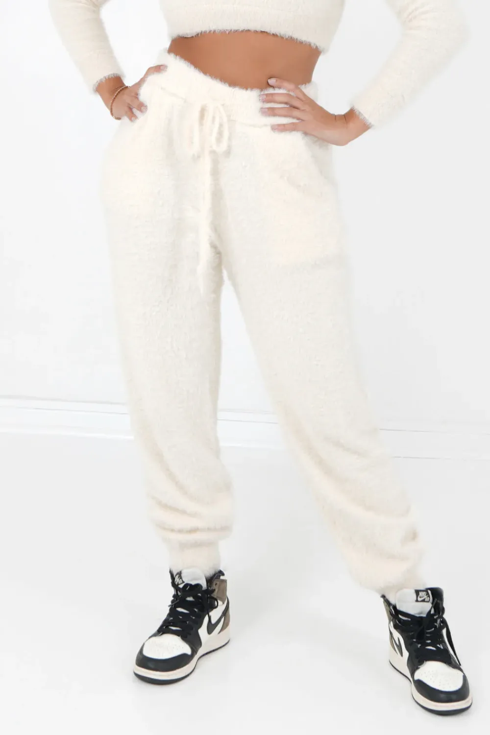 Femme Sixth June Pantalons | Jogging Duveteux Blanc Casse