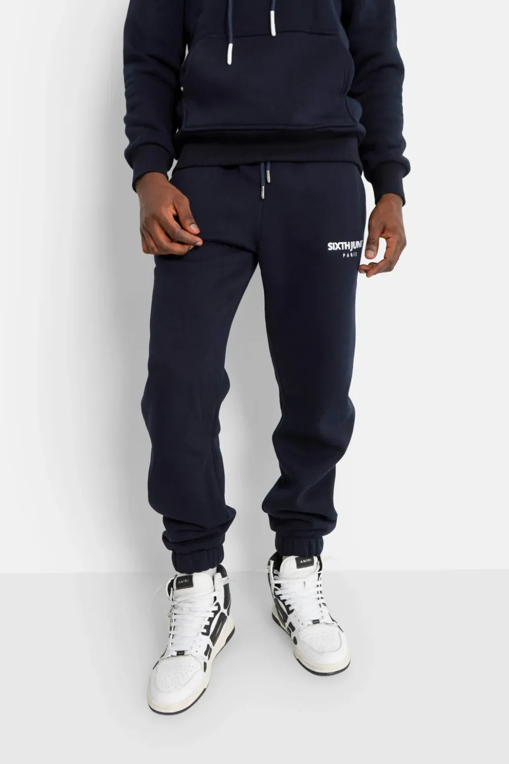 Homme Sixth June Pantalons | Jogging Molletonne Logo Brode Bleu Fonce