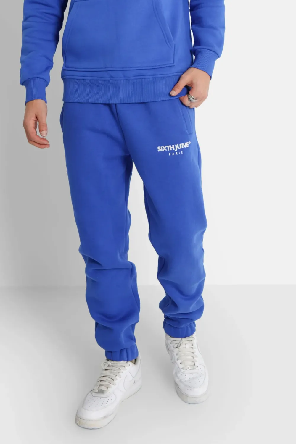 Homme Sixth June Pantalons | Jogging Molletonne Logo Brode Bleu Fonce