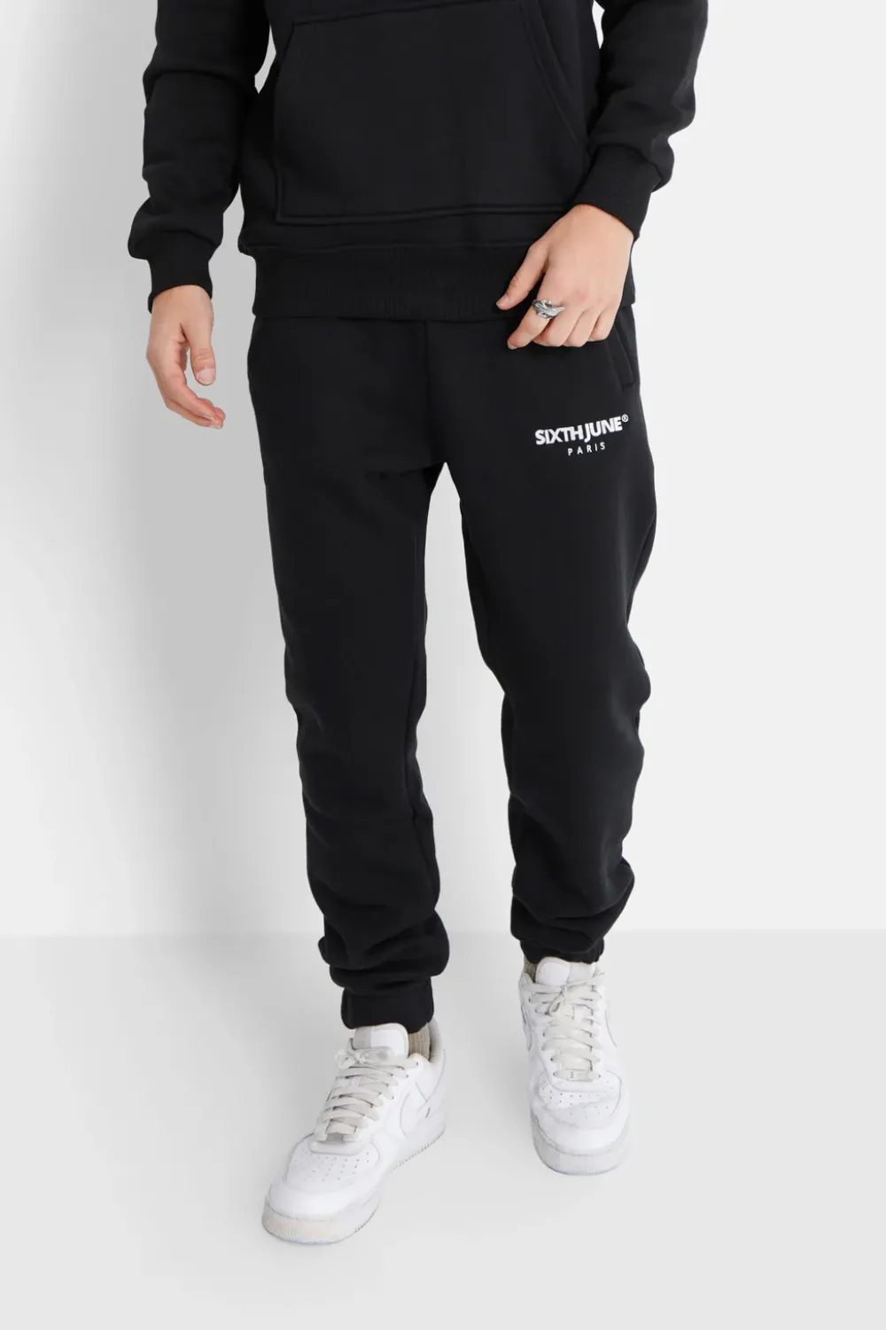 Homme Sixth June Pantalons | Jogging Molletonne Logo Brode Noir