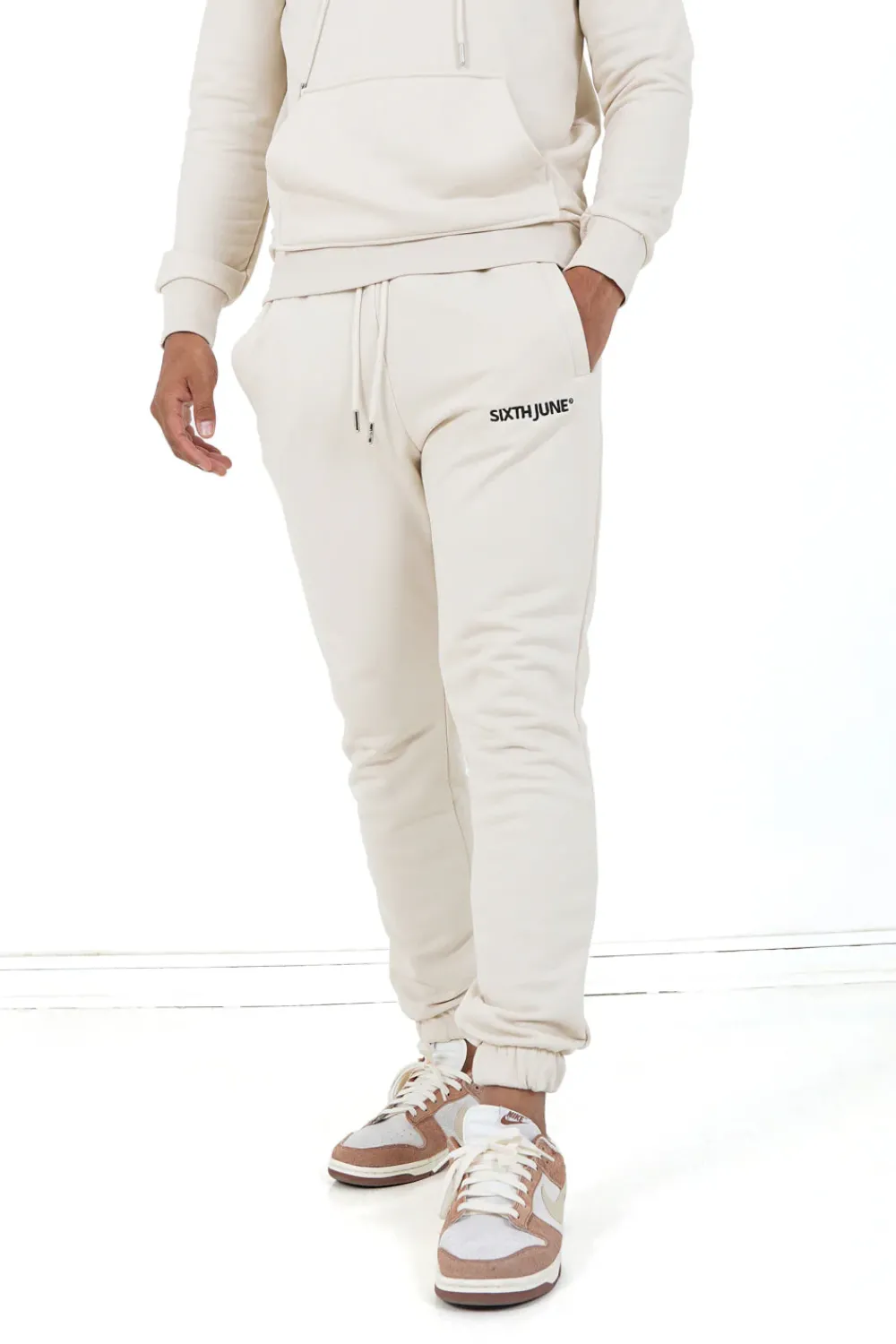 Homme Sixth June Pantalons | Jogging Soft Logo Brode Beige Clair