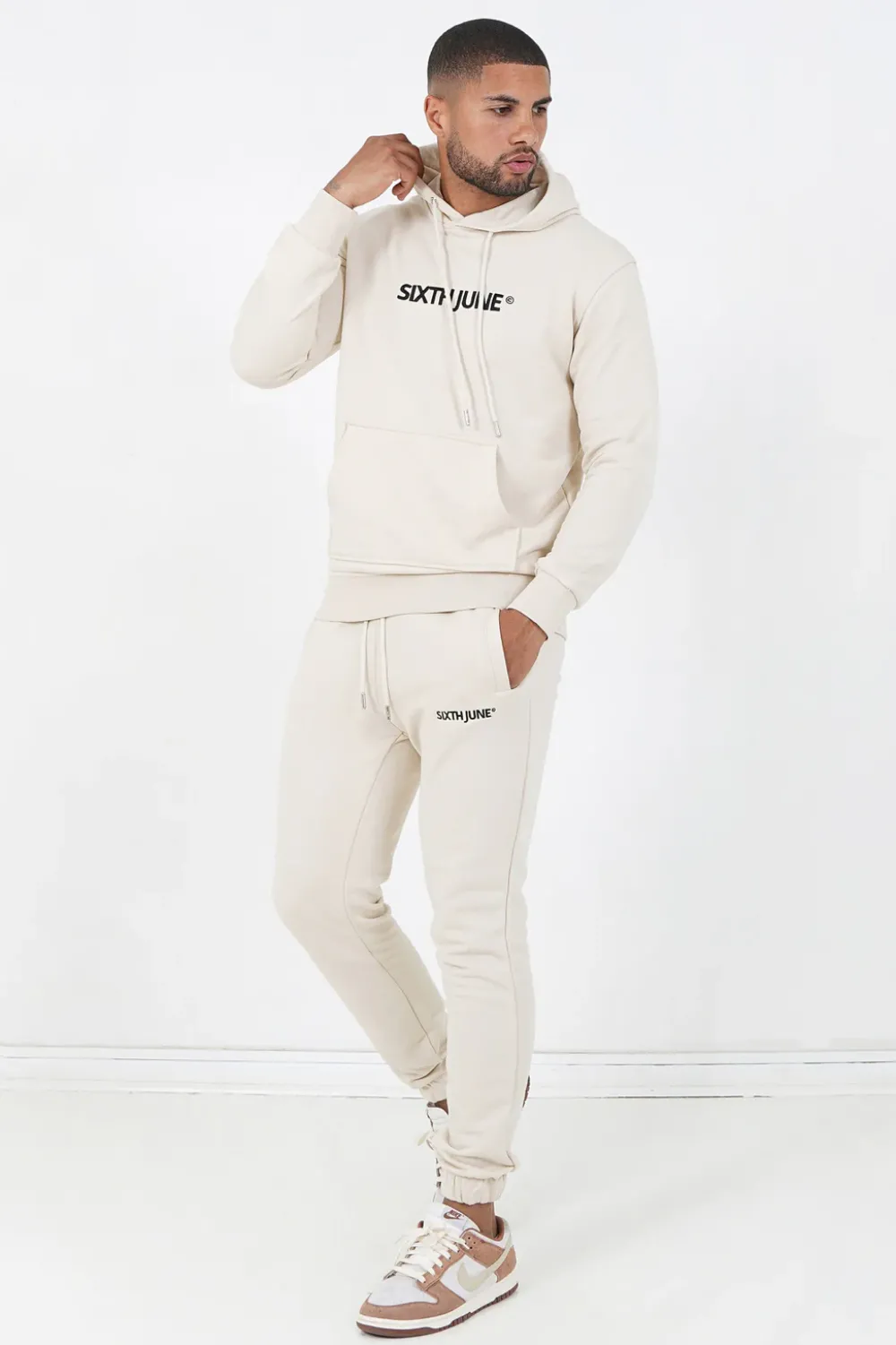 Homme Sixth June Pantalons | Jogging Soft Logo Brode Beige Clair