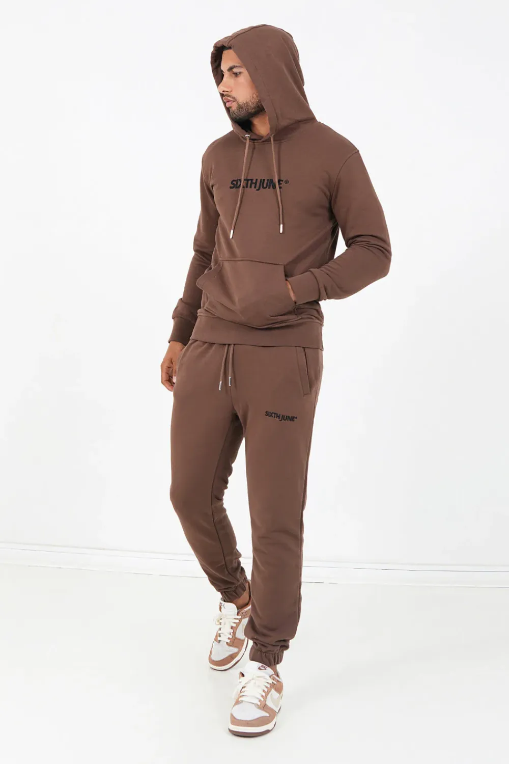 Homme Sixth June Pantalons | Jogging Soft Logo Brode Marron Fonce