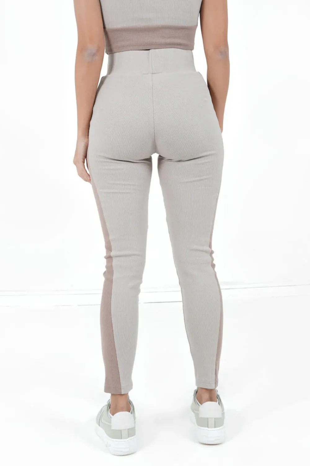 Femme Sixth June Pantalons | Legging Bicolor Cotele Beige Clair