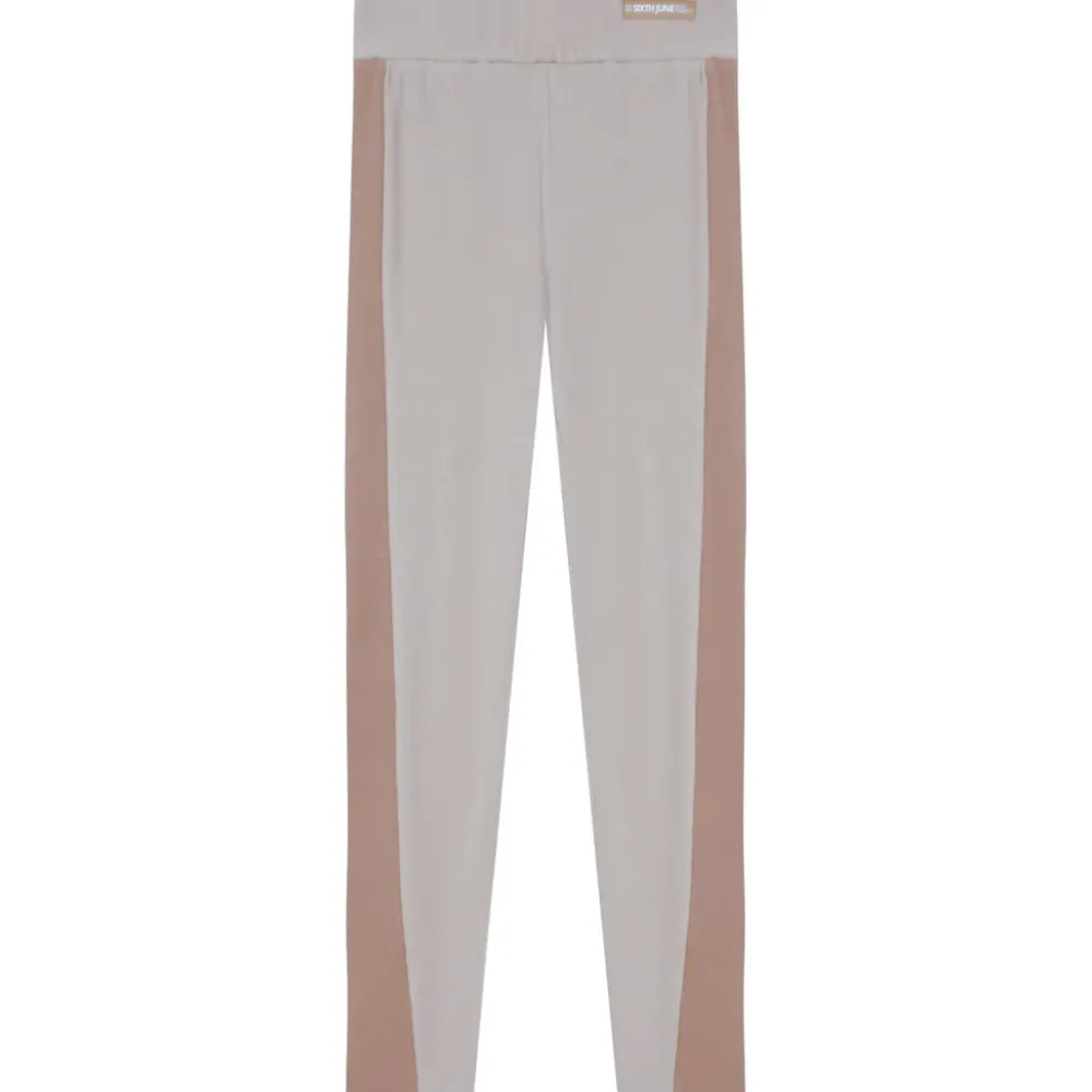 Femme Sixth June Pantalons | Legging Bicolor Cotele Beige Clair