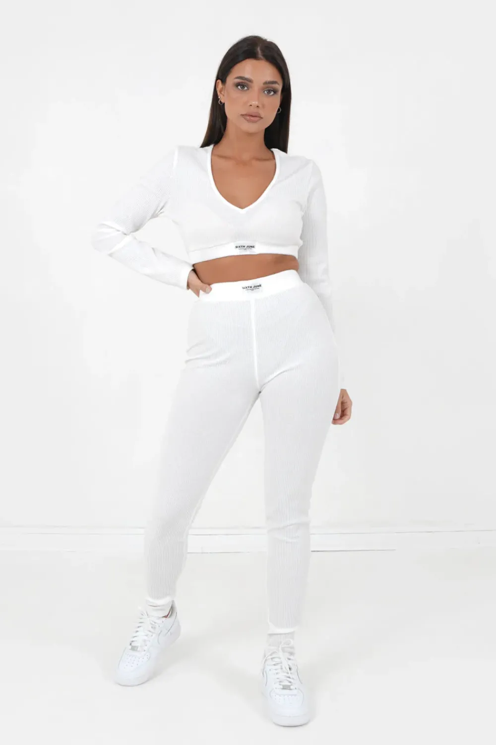 Femme Sixth June Pantalons | Legging Cotele Blanc Casse