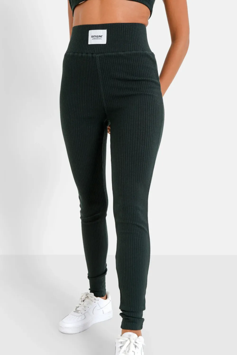 Femme Sixth June Pantalons | Legging Cotele Satine Vert Fonce