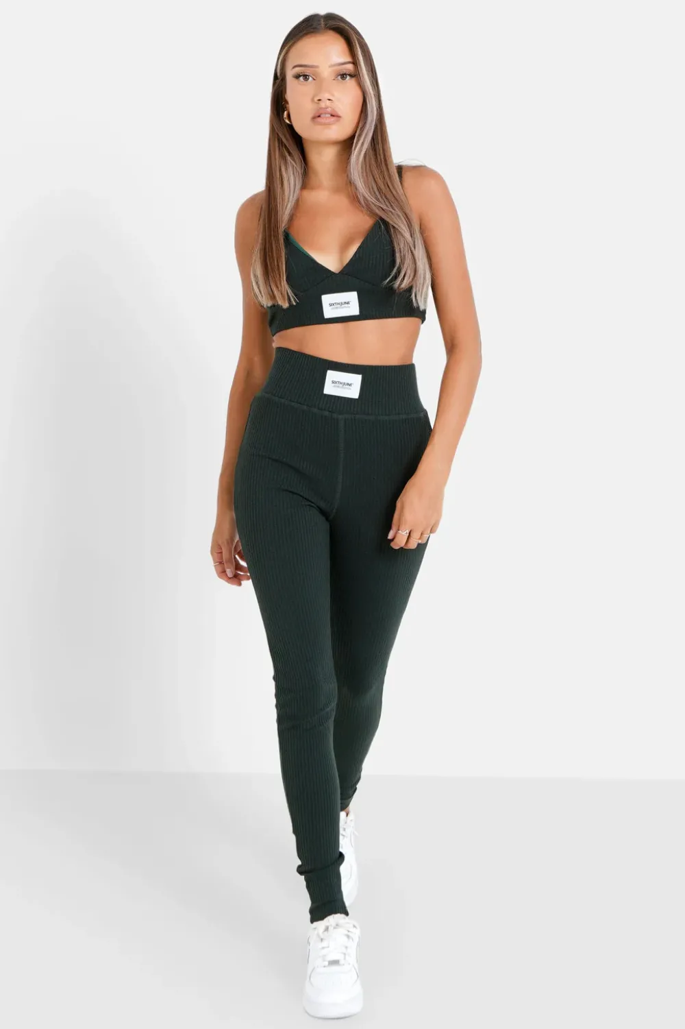 Femme Sixth June Pantalons | Legging Cotele Satine Vert Fonce