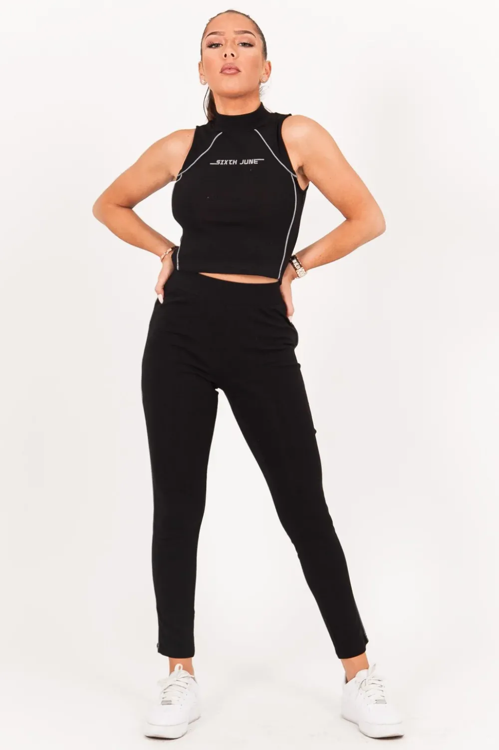 Femme Sixth June Pantalons | Legging Lisere Reflechissant Noir