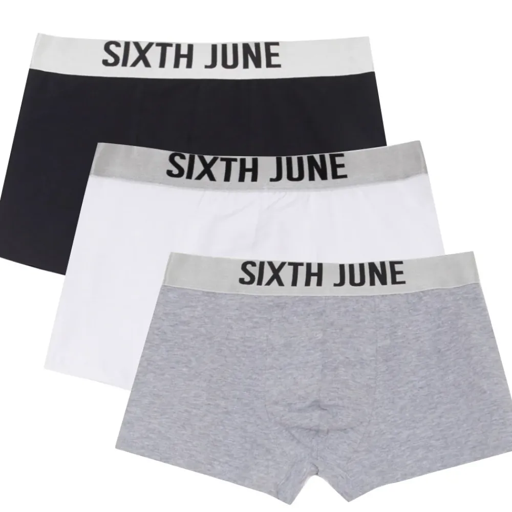 Homme Sixth June Sous Vêtements | Lot 3 Boxers Uni Texte Noir + Blanc + Gris