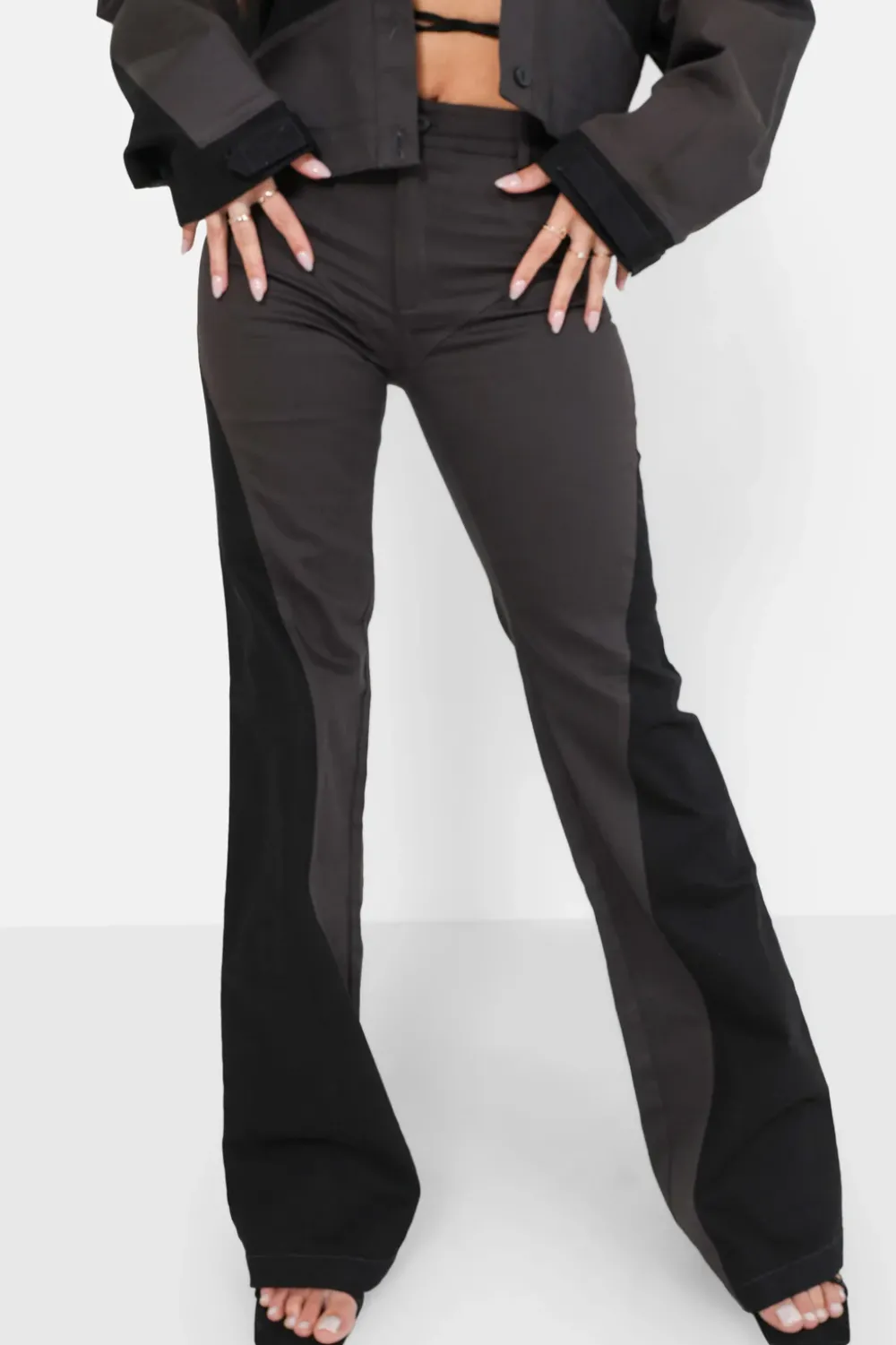 Femme Sixth June Pantalons | Pantalon Bicolore Sexy Flare Noir