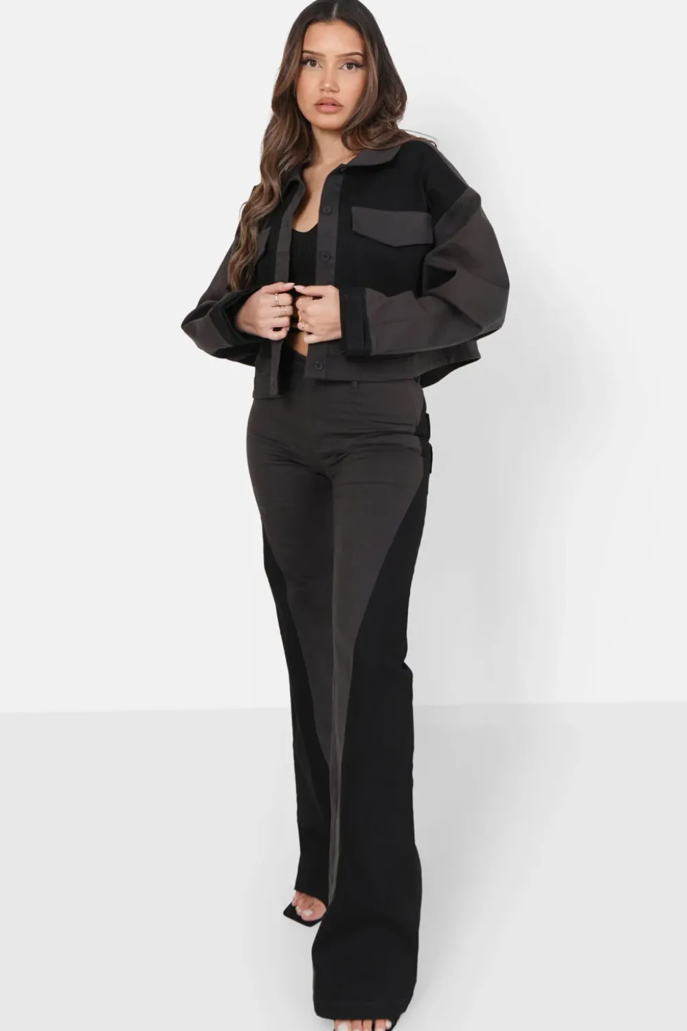 Femme Sixth June Pantalons | Pantalon Bicolore Sexy Flare Noir