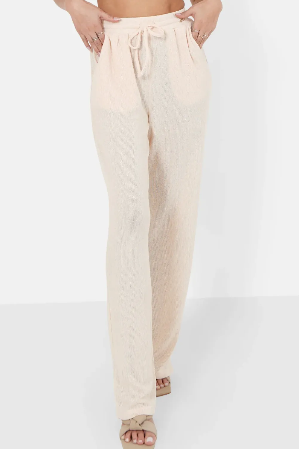 Femme Sixth June Pantalons | Pantalon Bijou Fluide Beige