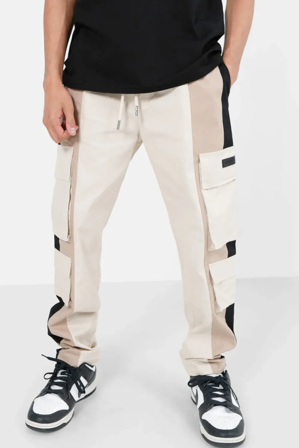 Homme Sixth June Pantalons | Pantalon Cargo Bicolore Bandes Beige
