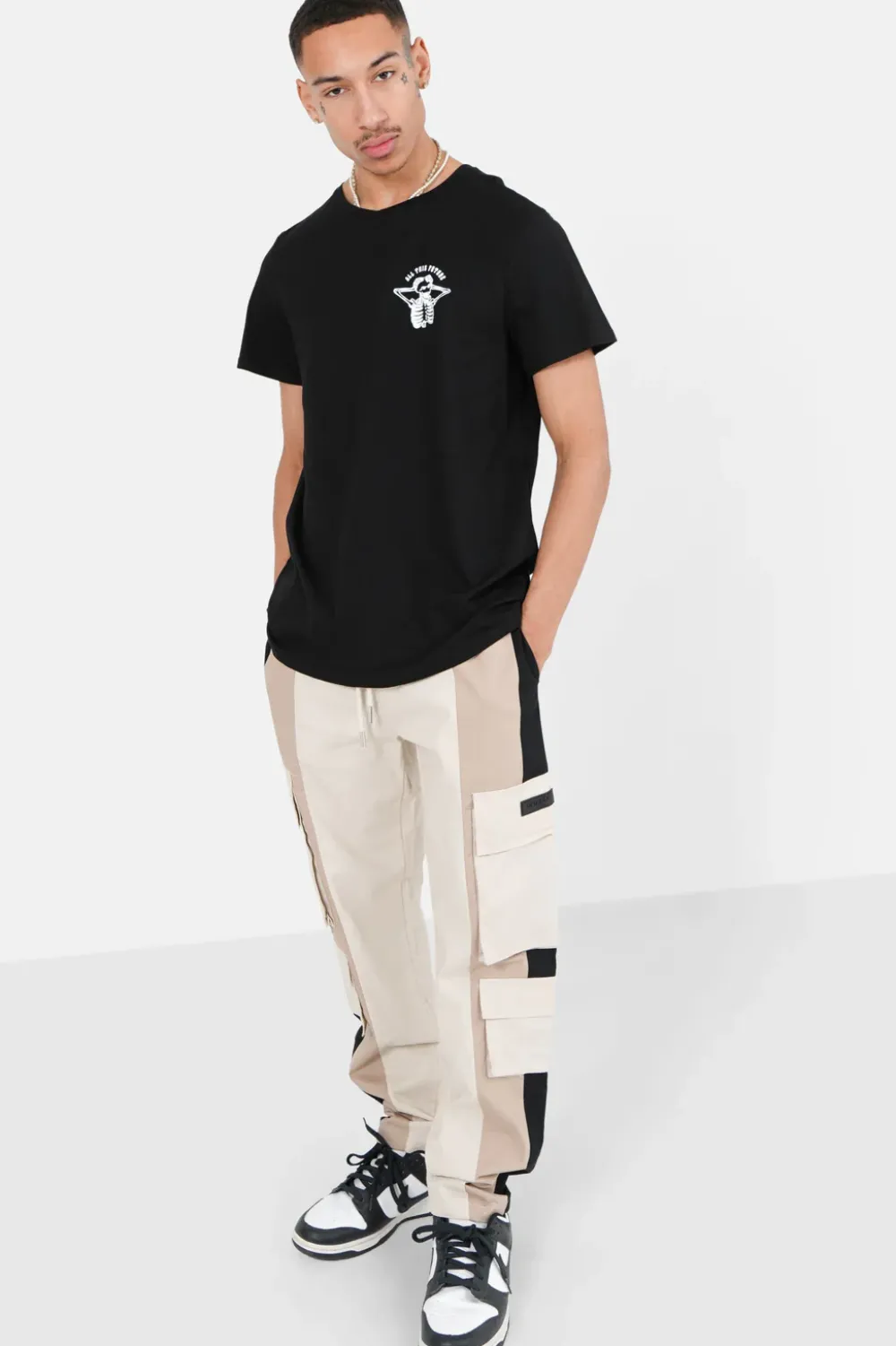 Homme Sixth June Pantalons | Pantalon Cargo Bicolore Bandes Beige