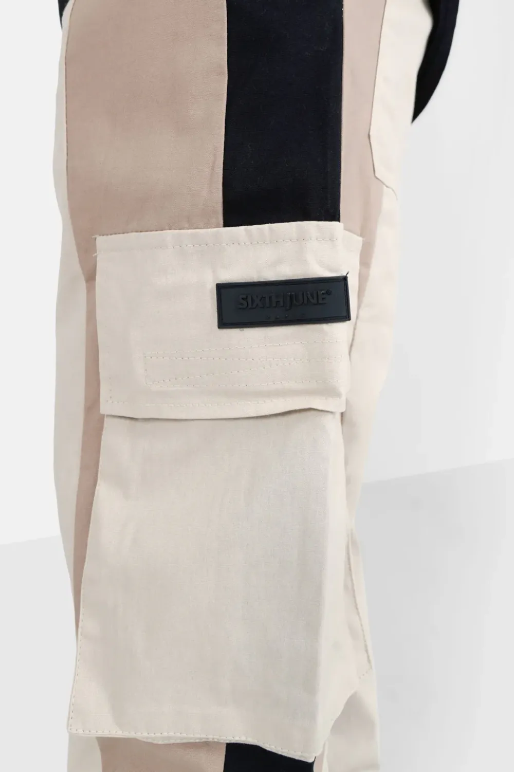Homme Sixth June Pantalons | Pantalon Cargo Bicolore Bandes Beige