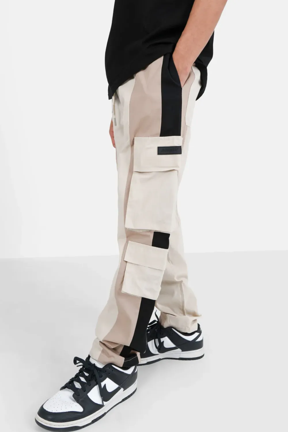 Homme Sixth June Pantalons | Pantalon Cargo Bicolore Bandes Beige