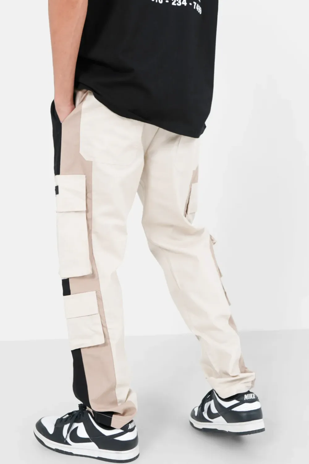 Homme Sixth June Pantalons | Pantalon Cargo Bicolore Bandes Beige