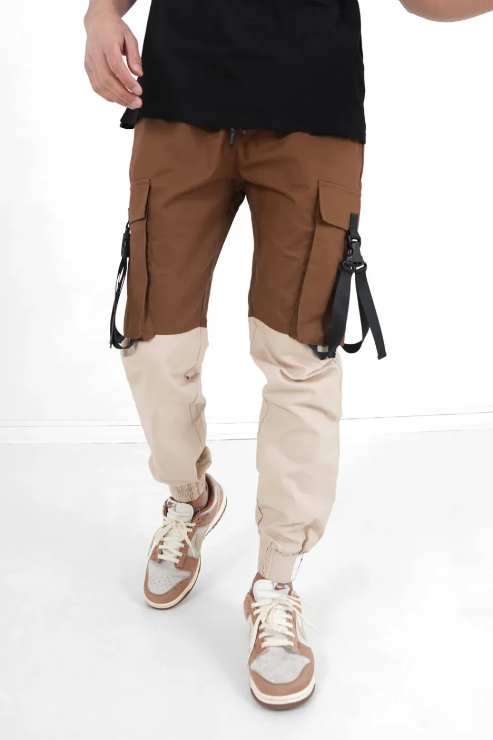 Homme Sixth June Pantalons | Pantalon Cargo Bicolore Sangles Marron
