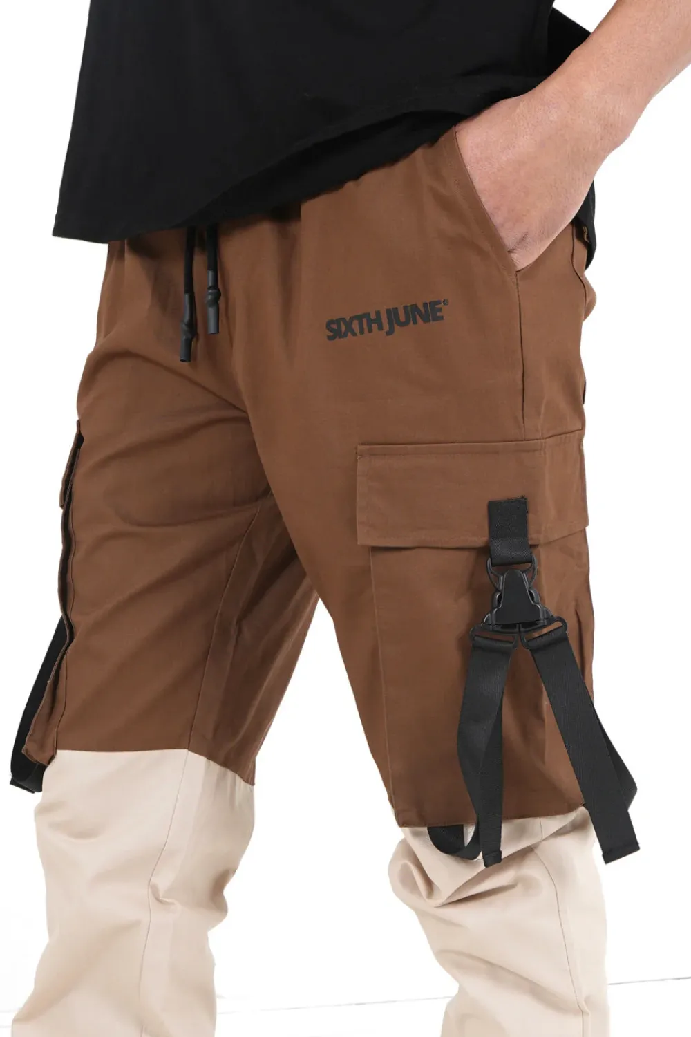 Homme Sixth June Pantalons | Pantalon Cargo Bicolore Sangles Marron