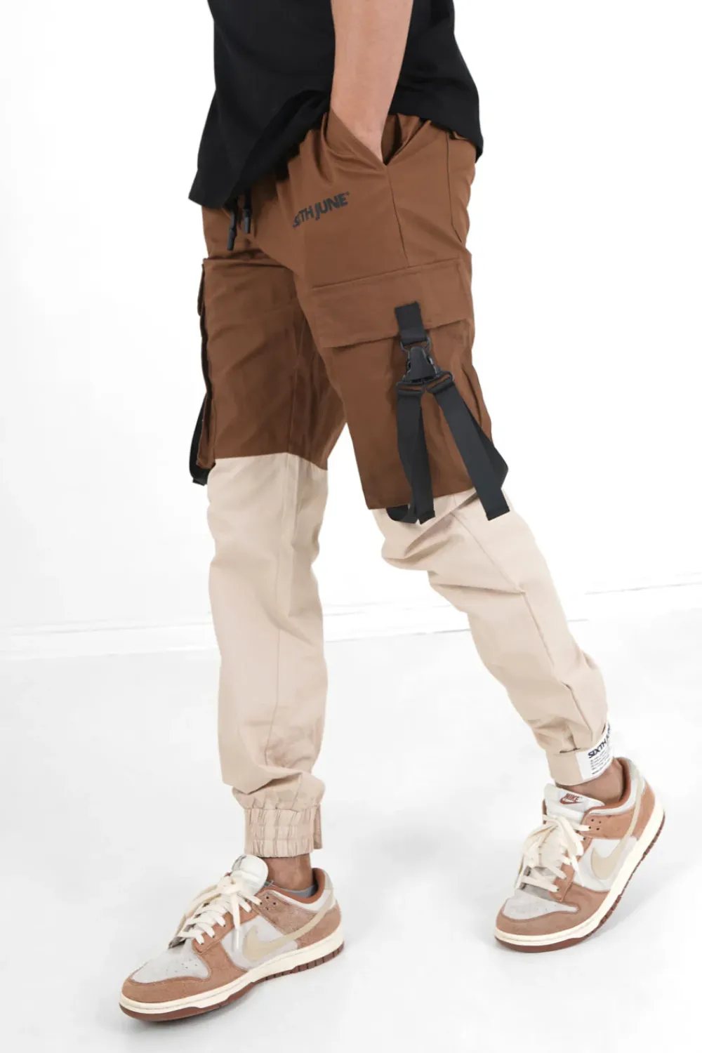 Homme Sixth June Pantalons | Pantalon Cargo Bicolore Sangles Marron