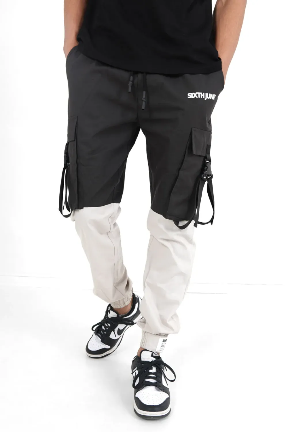 Homme Sixth June Pantalons | Pantalon Cargo Bicolore Sangles Noir
