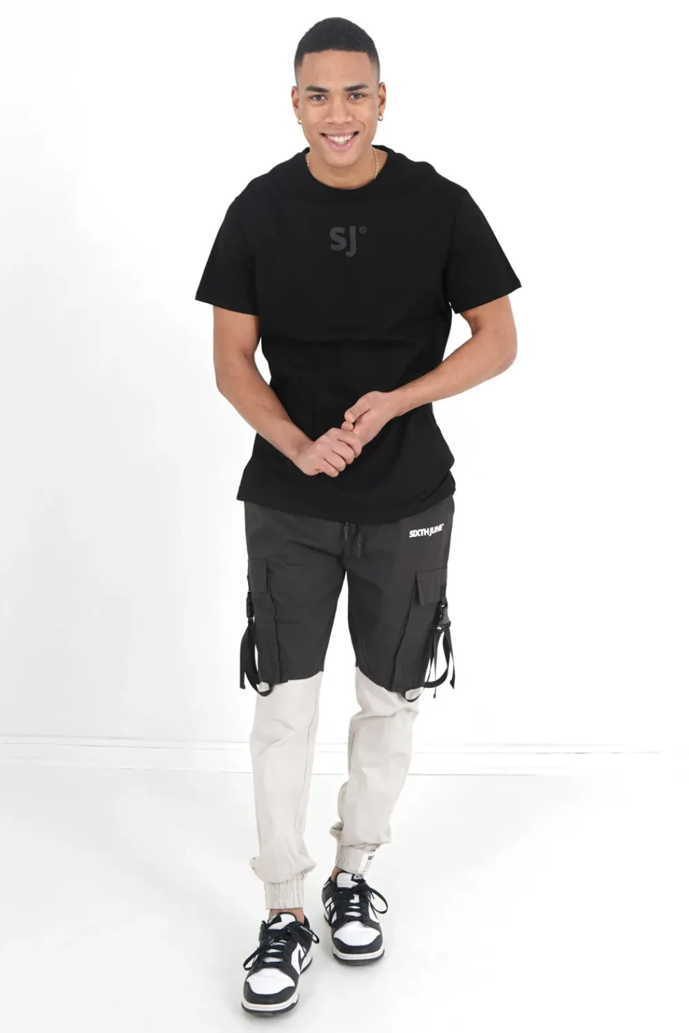 Homme Sixth June Pantalons | Pantalon Cargo Bicolore Sangles Noir