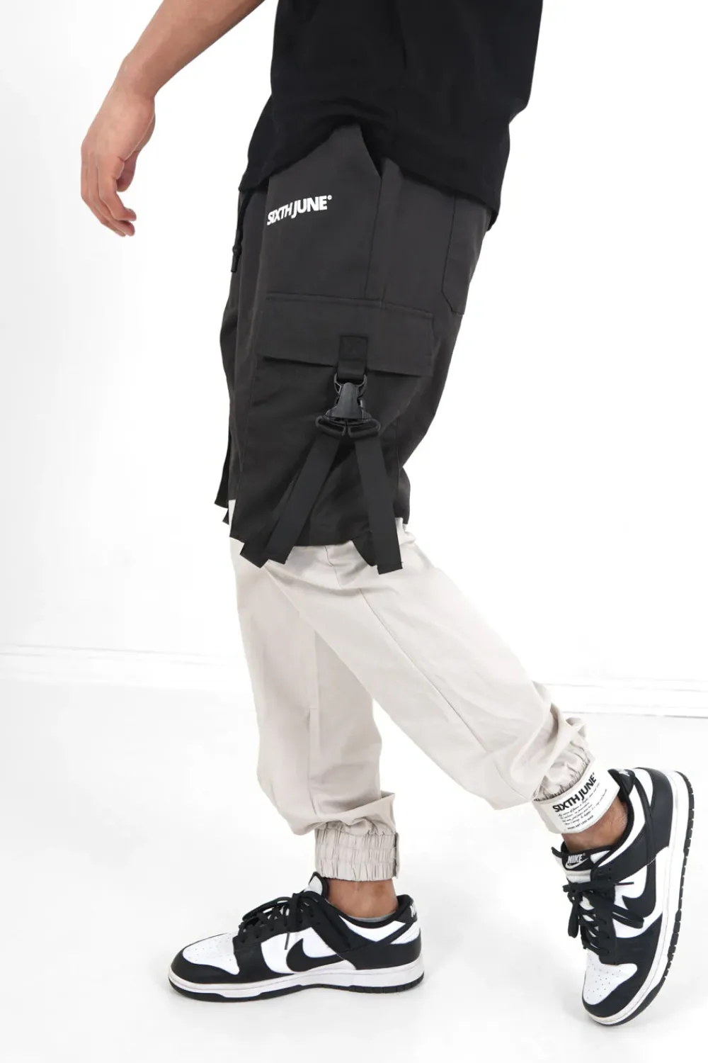 Homme Sixth June Pantalons | Pantalon Cargo Bicolore Sangles Noir