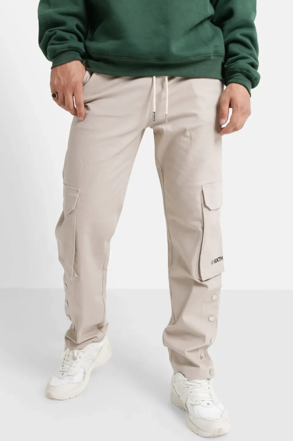 Homme Sixth June Pantalons | Pantalon Cargo Boutons Chevilles Beige