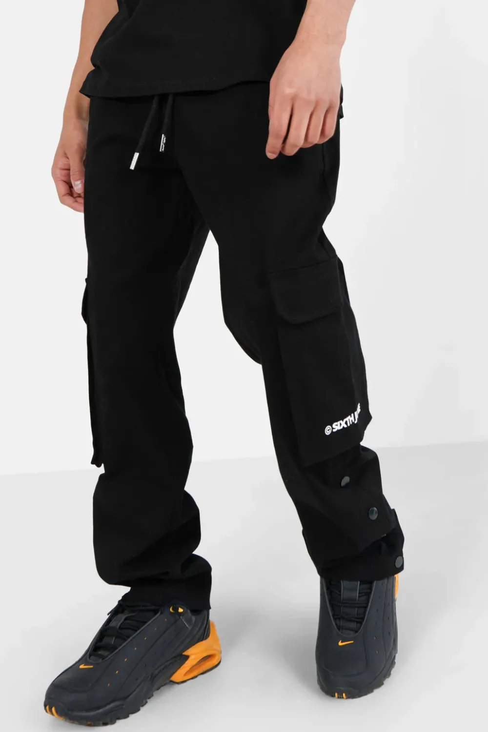 Homme Sixth June Pantalons | Pantalon Cargo Boutons Chevilles Noir